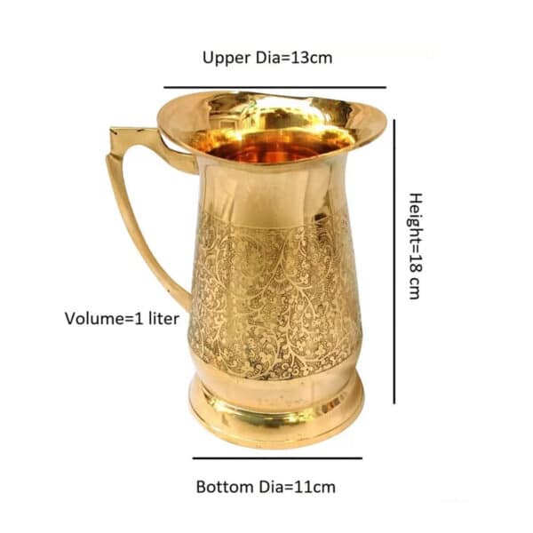 Tamrapatra Brass Heavy jug Leak Proof Embossed Jug Brass Jug 1 Liter dimensions and size