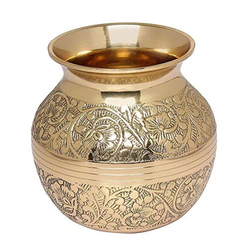 181 1 TamraPatra Pure Brass Pooja Kalash/Lota for Panchamrit, Gangajal, Surya arpan, tulsi Water - 600ml