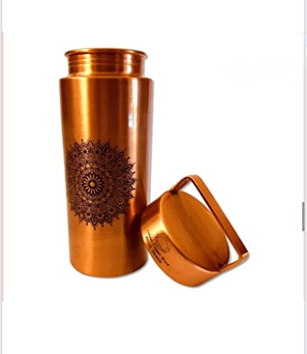 Tamrapatra copper Bottle - Modern design - 1L (Brass Mandala Design)