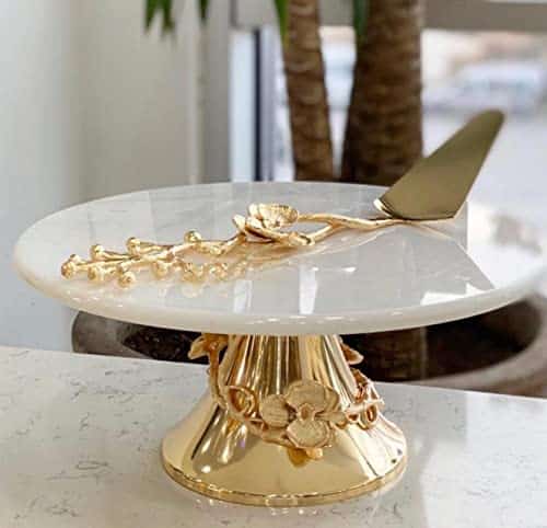 Tamrapatra Marble Brass cake Srving stand With Cake designer Serving spatula for homes, restruants and hotels