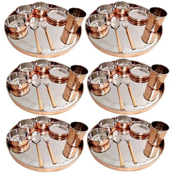 6175qkZZiqL 1 TamraPatra Stainless Steel Copper Dinner Thali Set, 48 Pieces, Service for 6