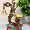 aa Tamrapatra Brass Multicolor Bird Peacock Traditional Hanging Bell Diya Oil Lamp Stand Diwali Puja Home Office Temple, 8 Inches