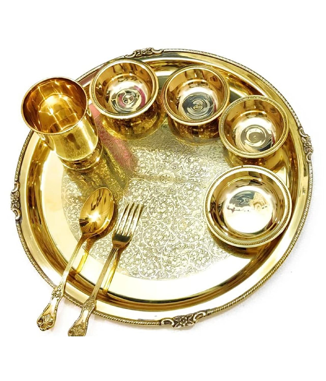 Brass Royal Dinnerware Set | Pure Brass Dinner Set with Etching work
