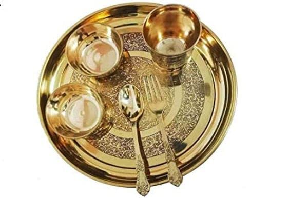 12 TamraPatra - Brass Dinner Set of 7 pieces Gold